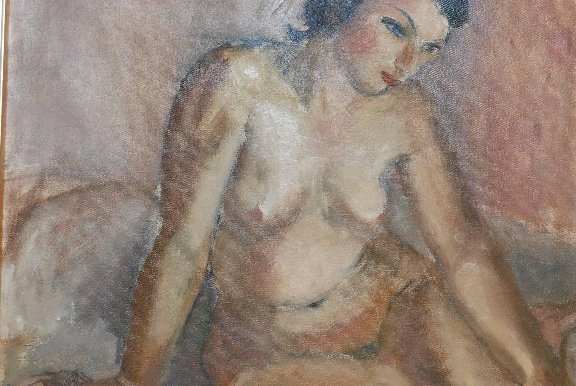 Óleo sobre lienzo de los años 30, de Frances Beatrice Lieberman (1911-2002). Lieberman estudió en la Escuela de Bellas Artes de California. Frances Lieberman fue pintora, escultora, realista, impresionista y abstracta. Estuvo activa en su carrera
