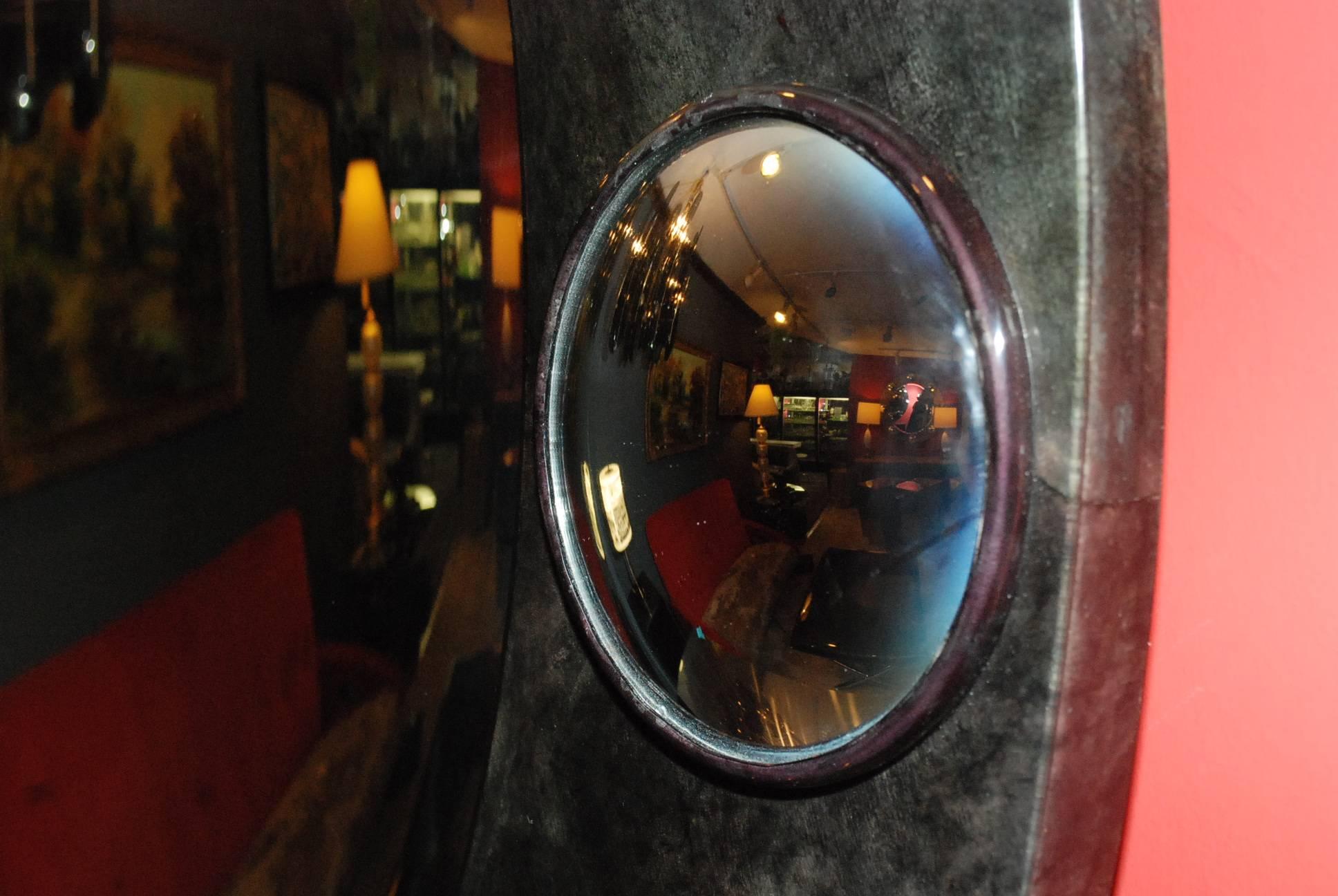 Large Round Parchment Convex Mirror In Good Condition In Cathedral City, CA