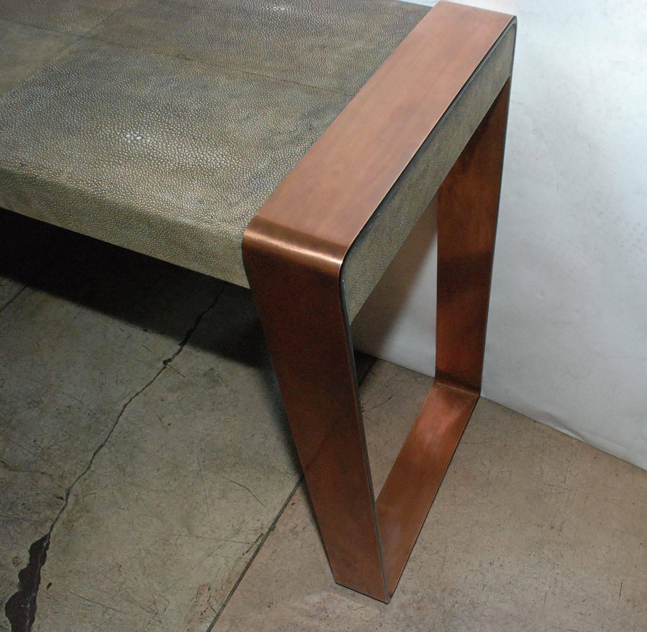 Late 20th Century Shagreen Console Table with Copper Details