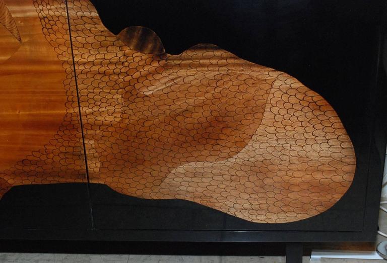Lacquered and Wood Inlay Octopus Design Credenza at 1stDibs