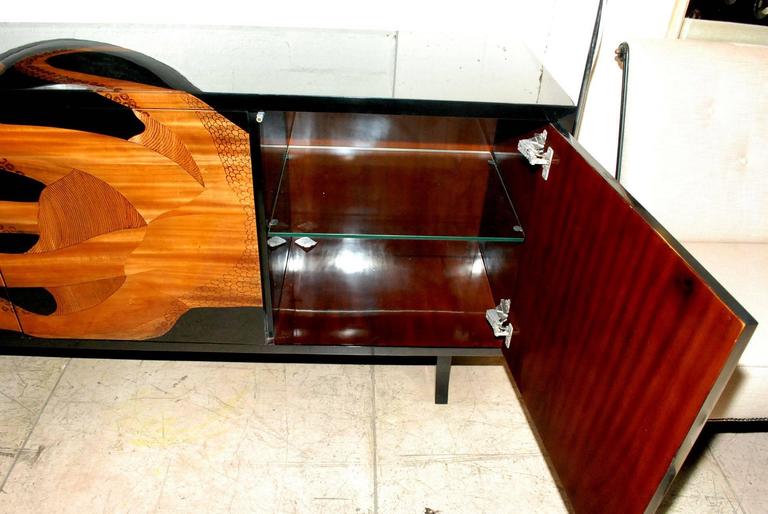 Lacquered and Wood Inlay Octopus Design Credenza at 1stDibs