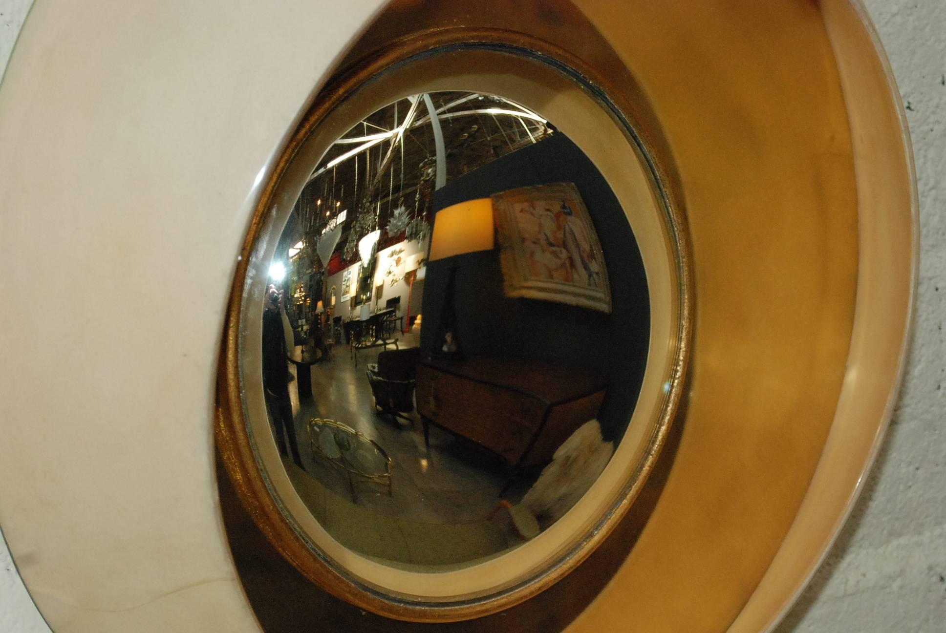 Mid-Century Modern Round Parchment Convex Mirror