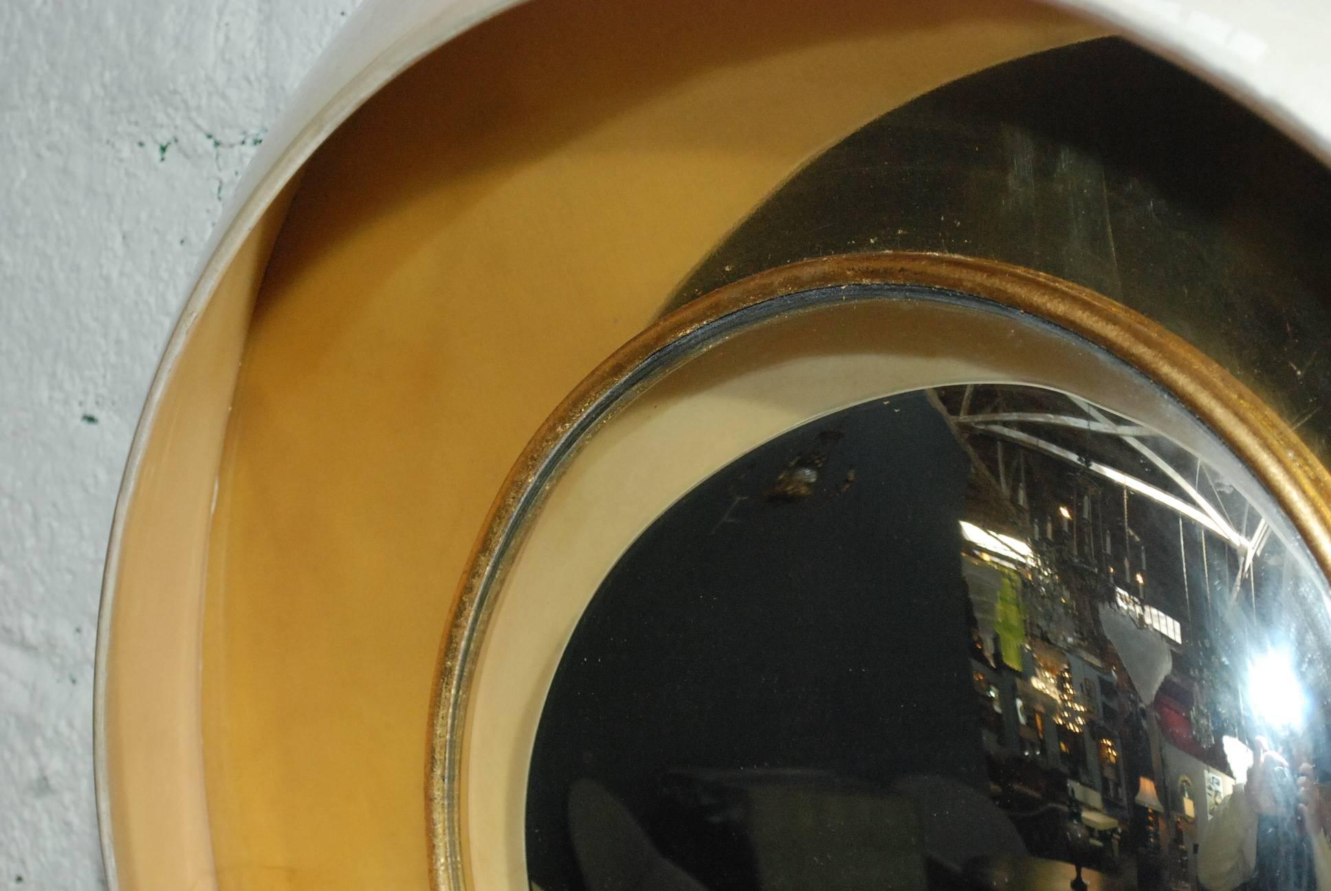 20th Century Round Parchment Convex Mirror