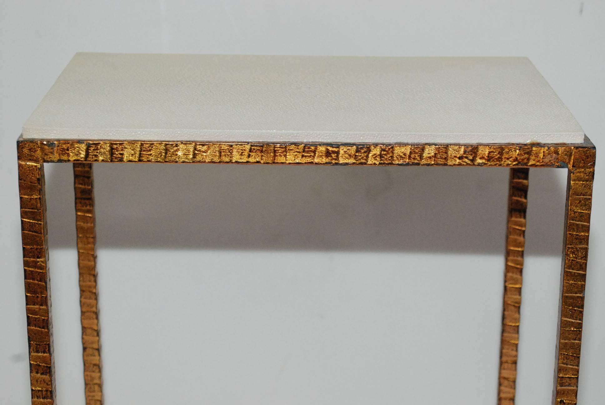 Copper Pair of Shagreen Side Tables