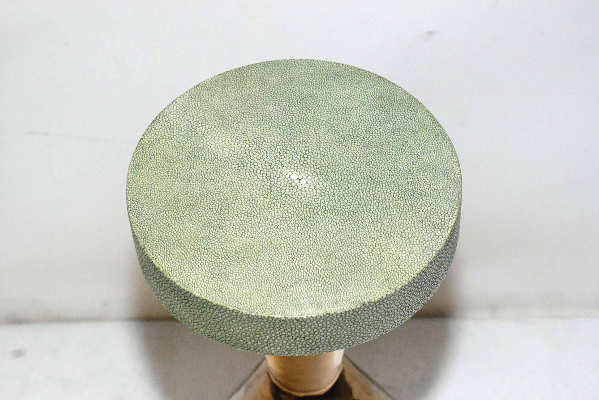 American Pair of Brass and Shagreen Round Side Table