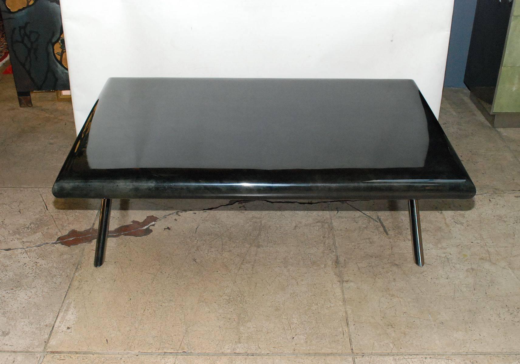 Goatskin (dark grey) rectangular coffee table with sculptural 