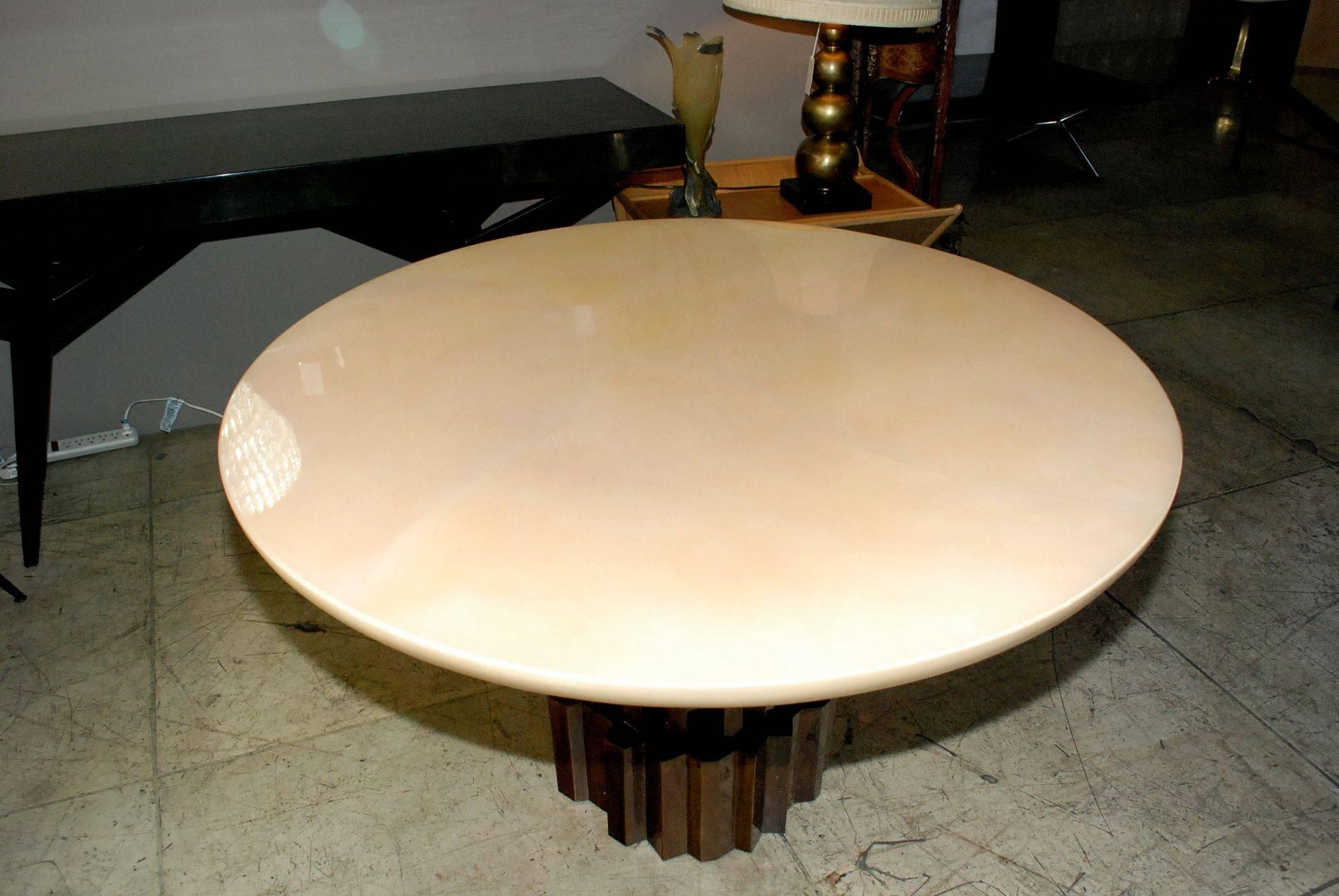Mid-Century Modern Parchment and Copper Round Table