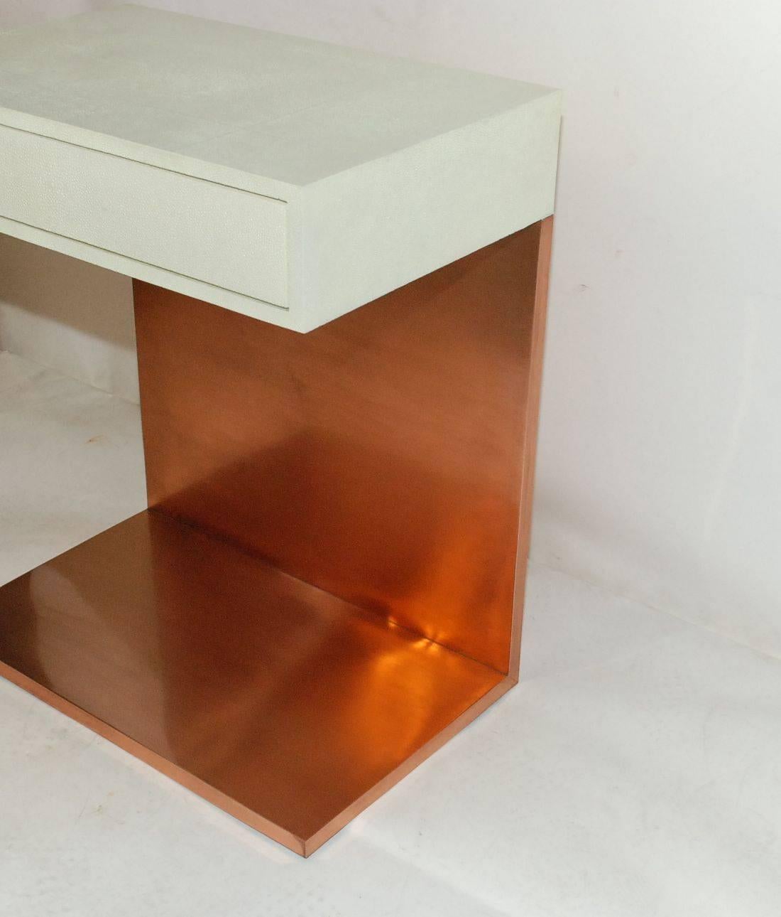 Pair of Shagreen and Copper Side Tables In Good Condition In Cathedral City, CA