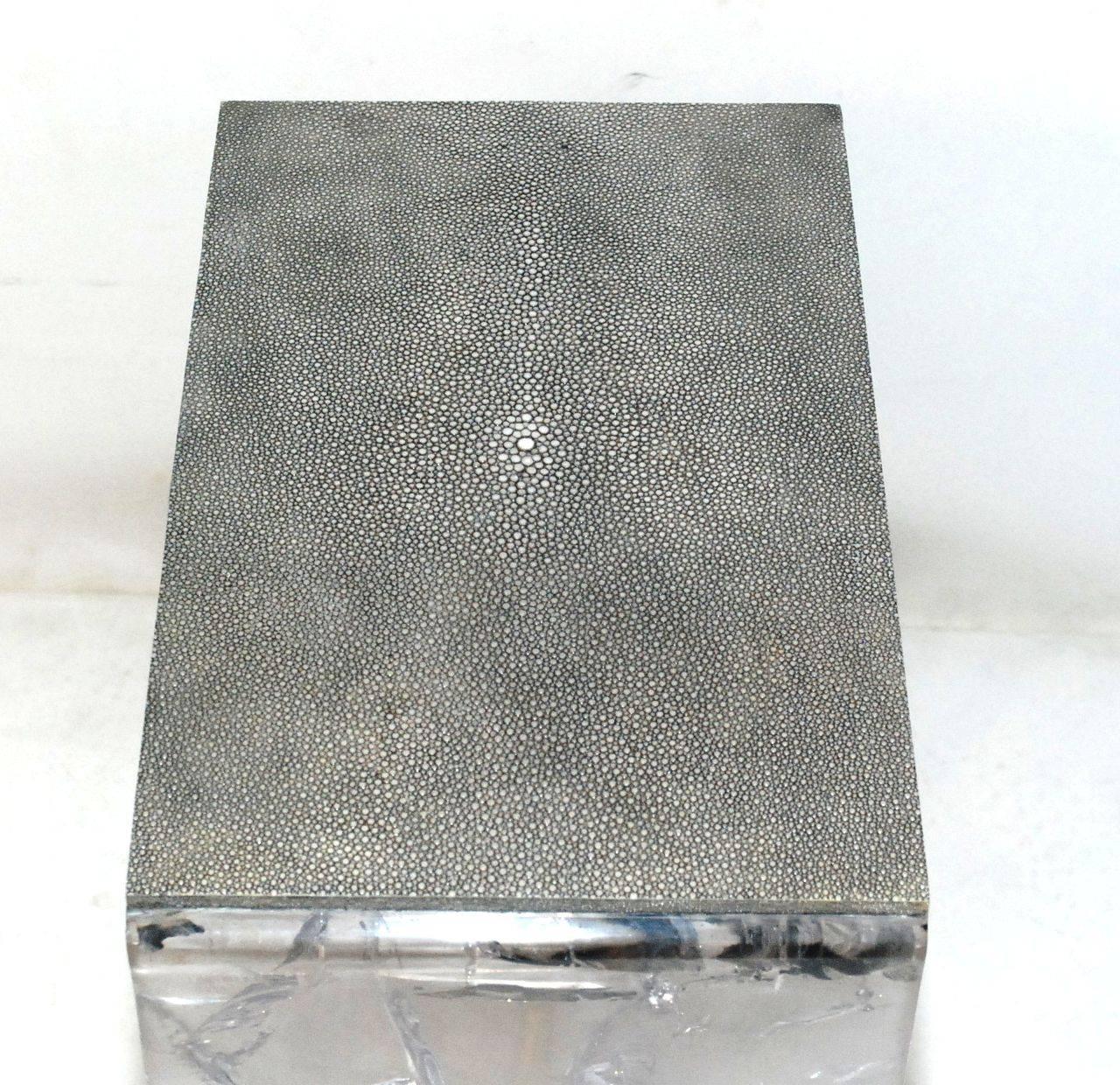 Brass Pair of Shagreen Side Tables