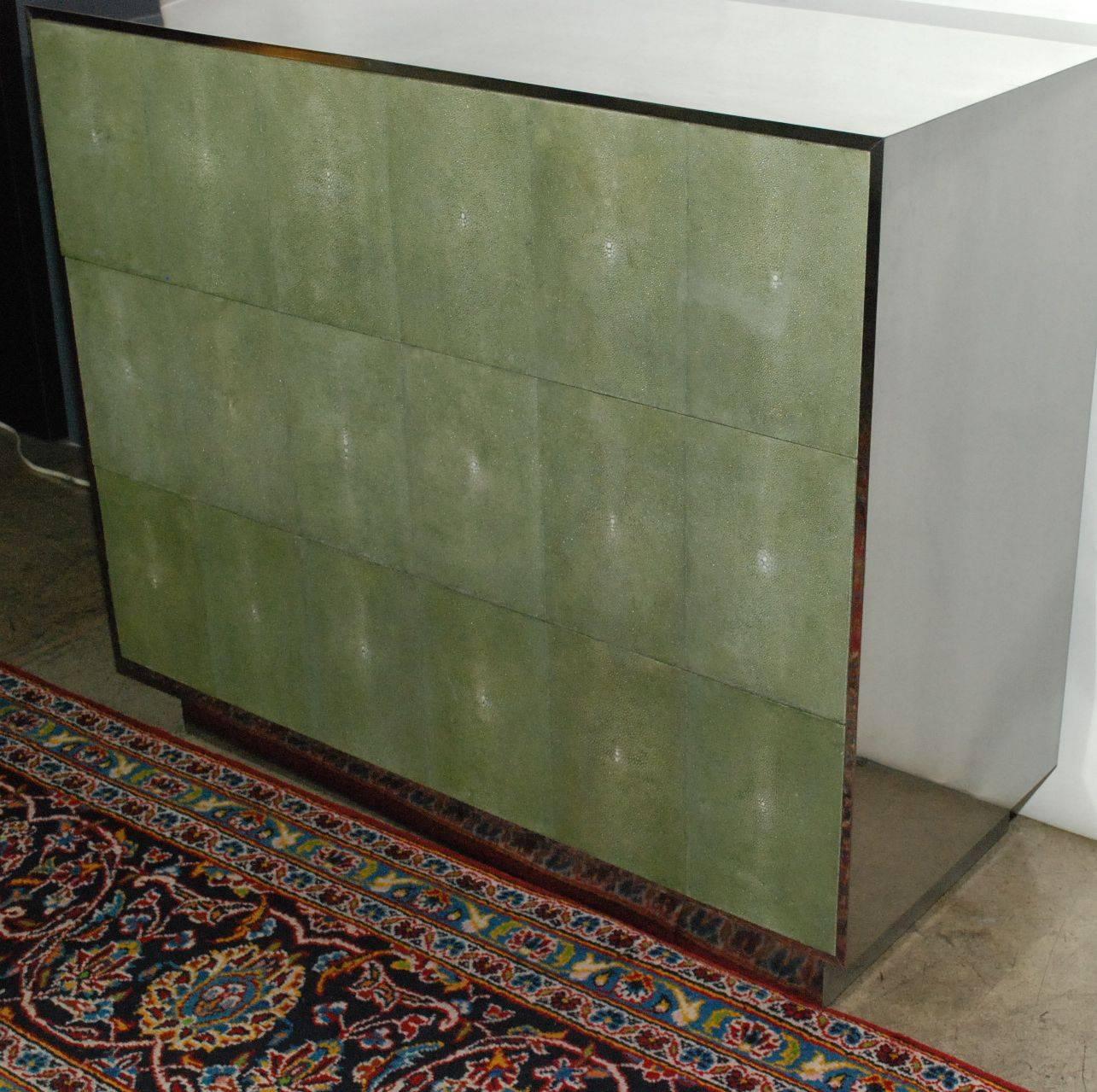 Mid-Century Modern Large Three Drawers Shagreen Commode