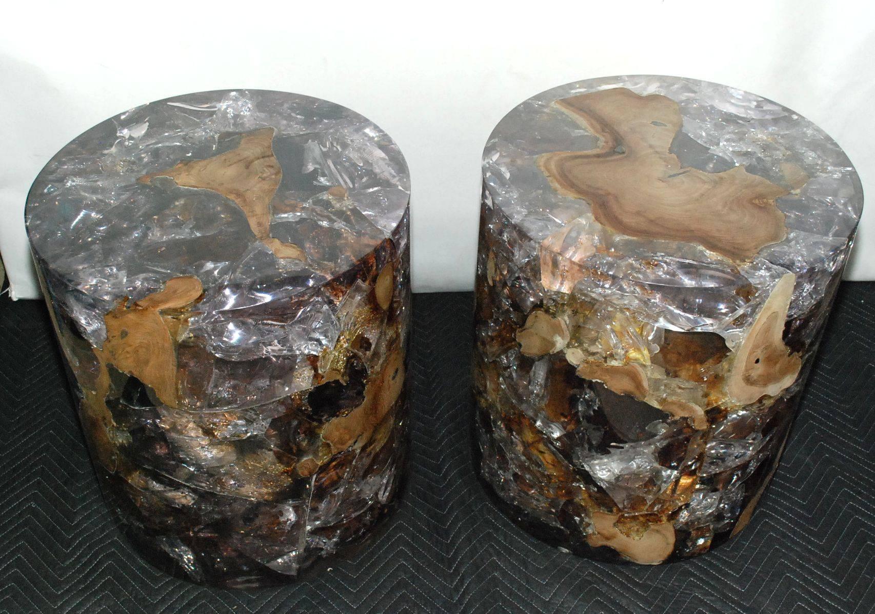 Pair of Cracked Resin Side Tables In Good Condition In Cathedral City, CA