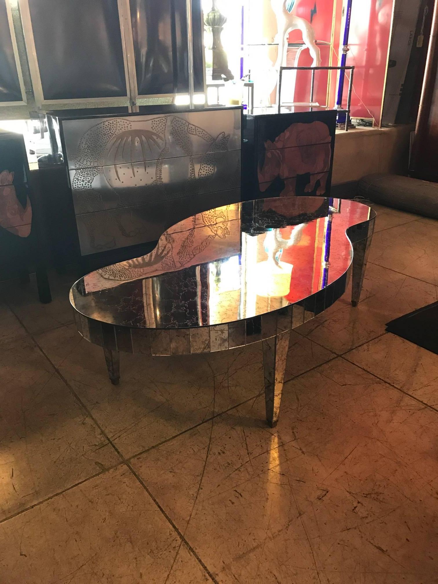 Mid-Century Modern 1970s Mirrored Coffee Table by Campbell Glass Los Angeles For Sale