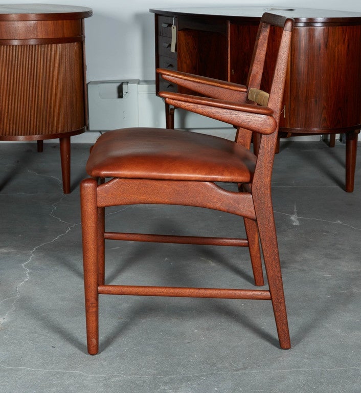 Danish Teak, Cane and Leather Armchair In Excellent Condition In New York, NY