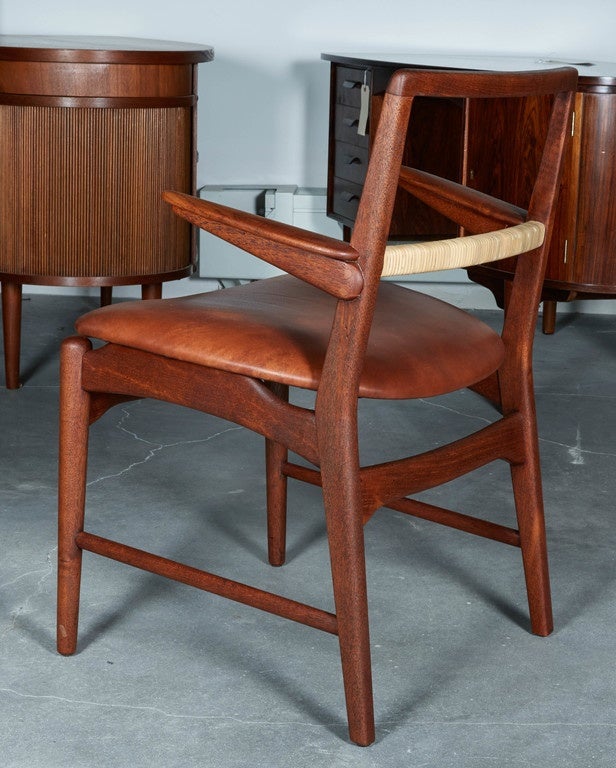 Mid-20th Century Danish Teak, Cane and Leather Armchair