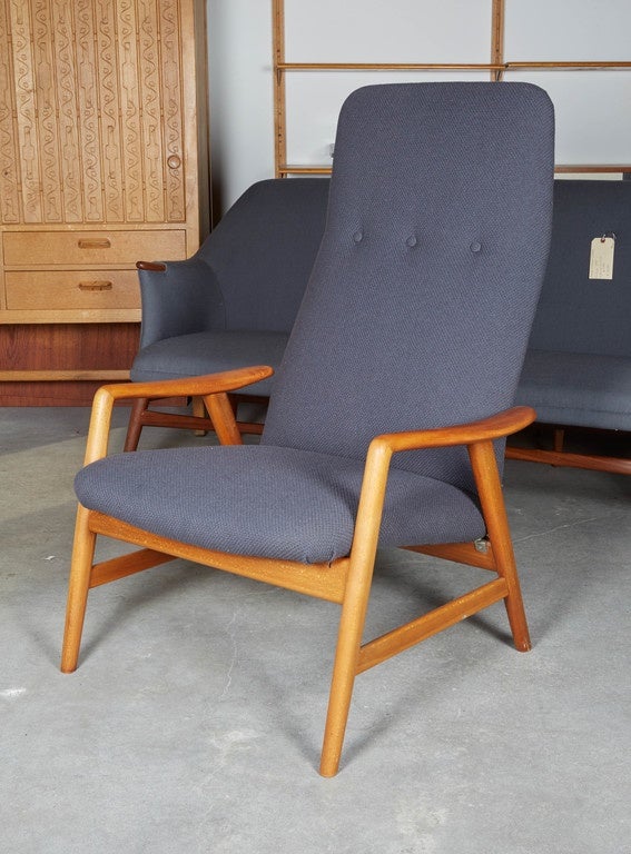 Scandinavian Modern Danish Recliner Chair, Grey