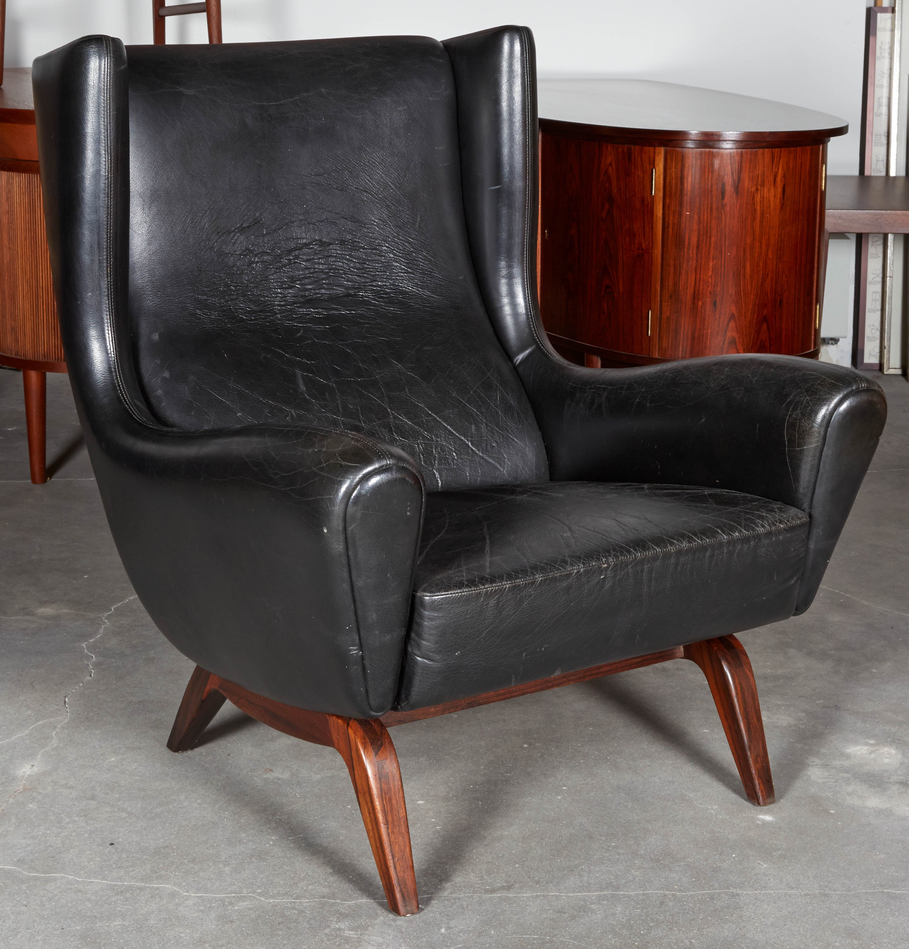 Leather Wingback Chair by Illum Wikkelso
