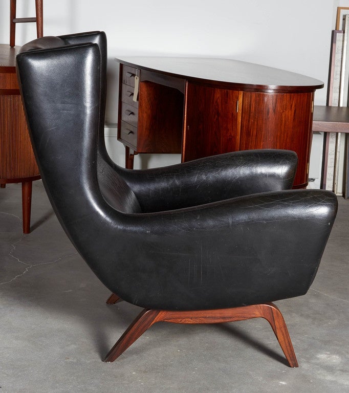 Scandinavian Leather Wingback Chair by Illum Wikkelso
