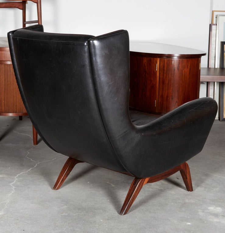 Oiled Leather Wingback Chair by Illum Wikkelso
