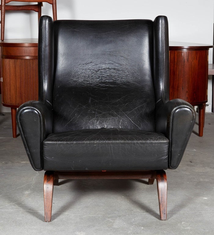 20th Century Leather Wingback Chair by Illum Wikkelso