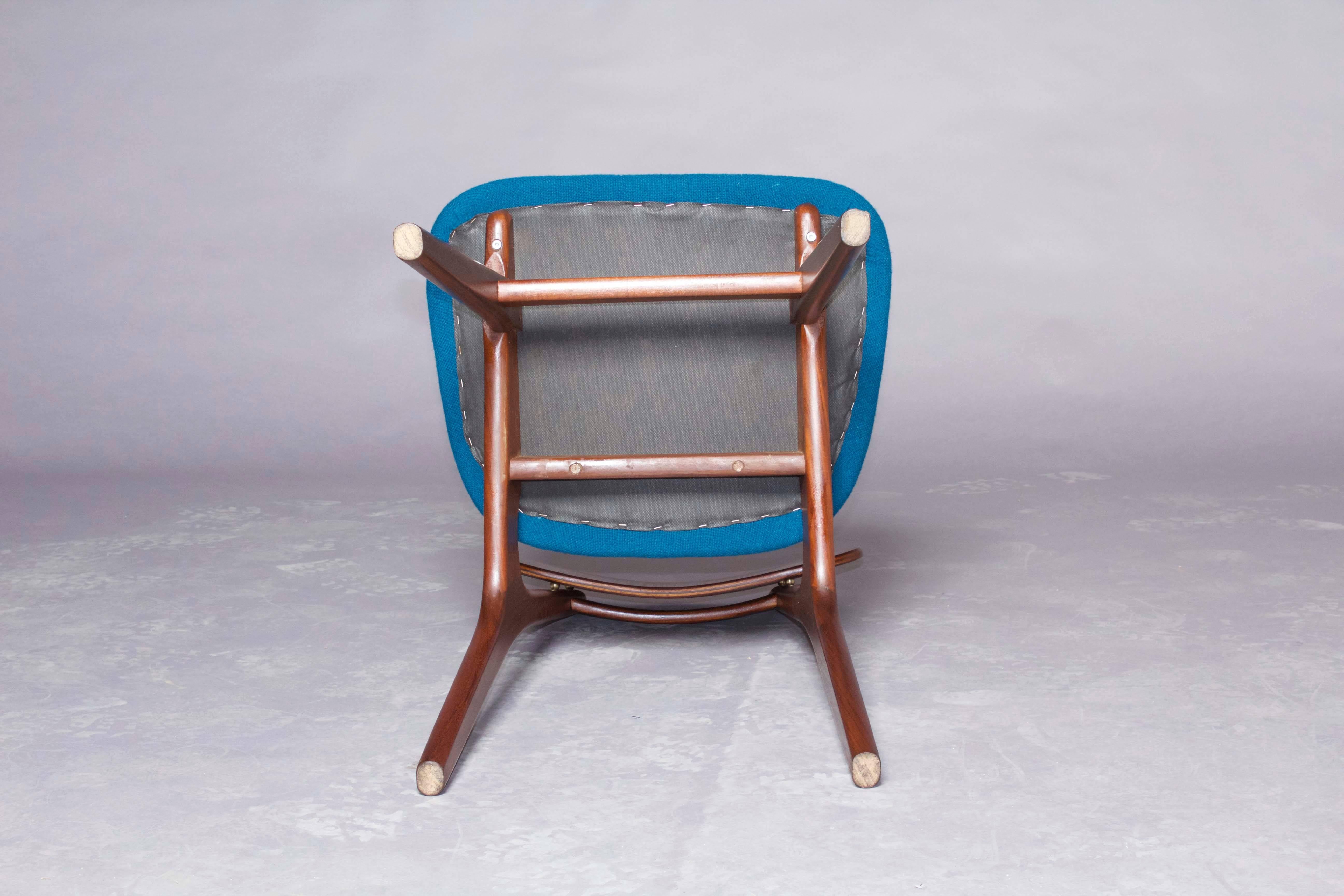 Teak Dining Chairs by Arne Hovmand-Olsen, Set of Six, Blue 1