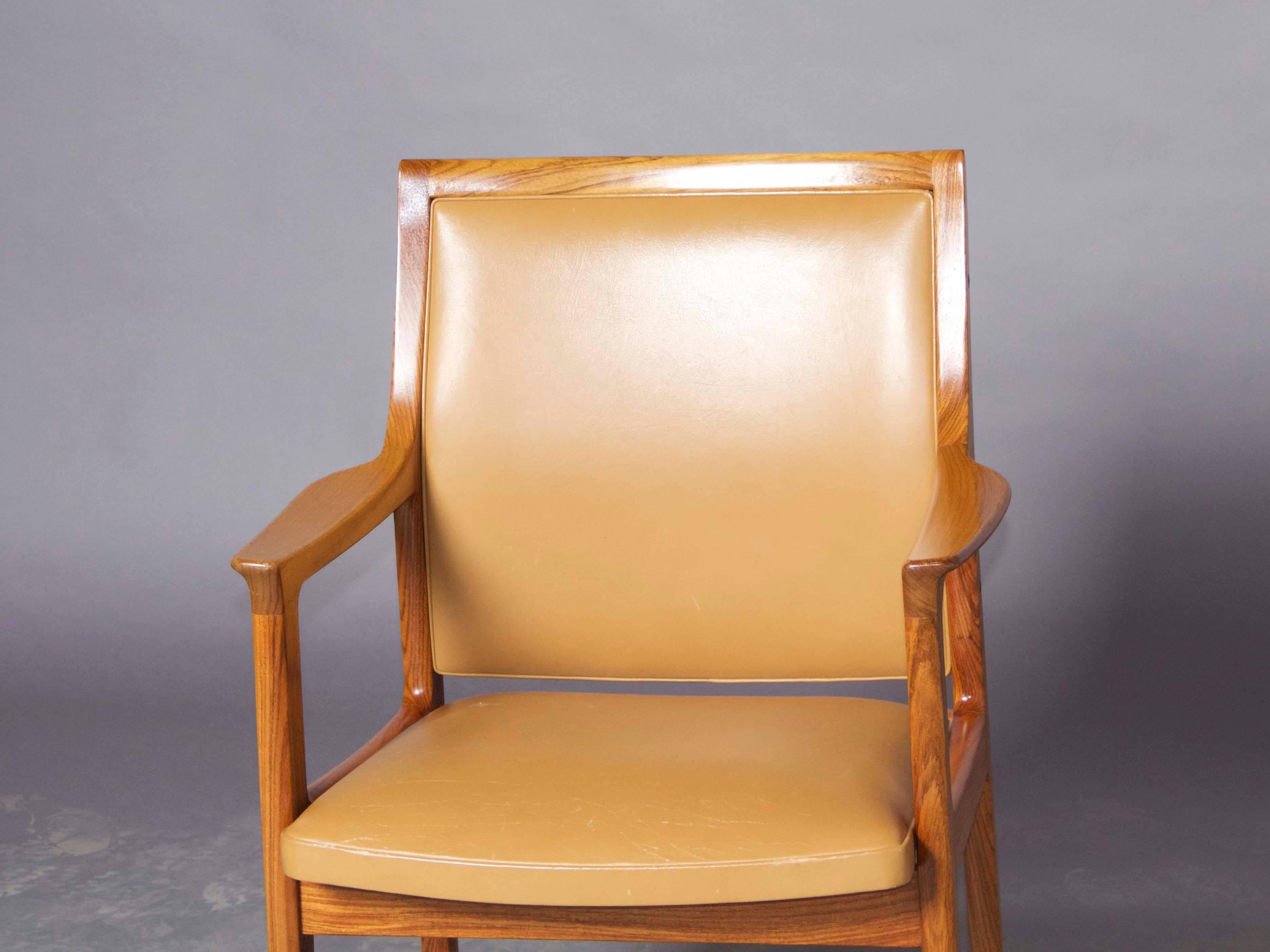 Vintage 1960s Leather Occasional Chairs by Torbjorn Afdal

These are afine all original pair of armchairs by the Norwegian designer Torbjørn Afdal. Featuring a well cared for butterscotch leather upholstery and a light colored rosewood frame. Ready
