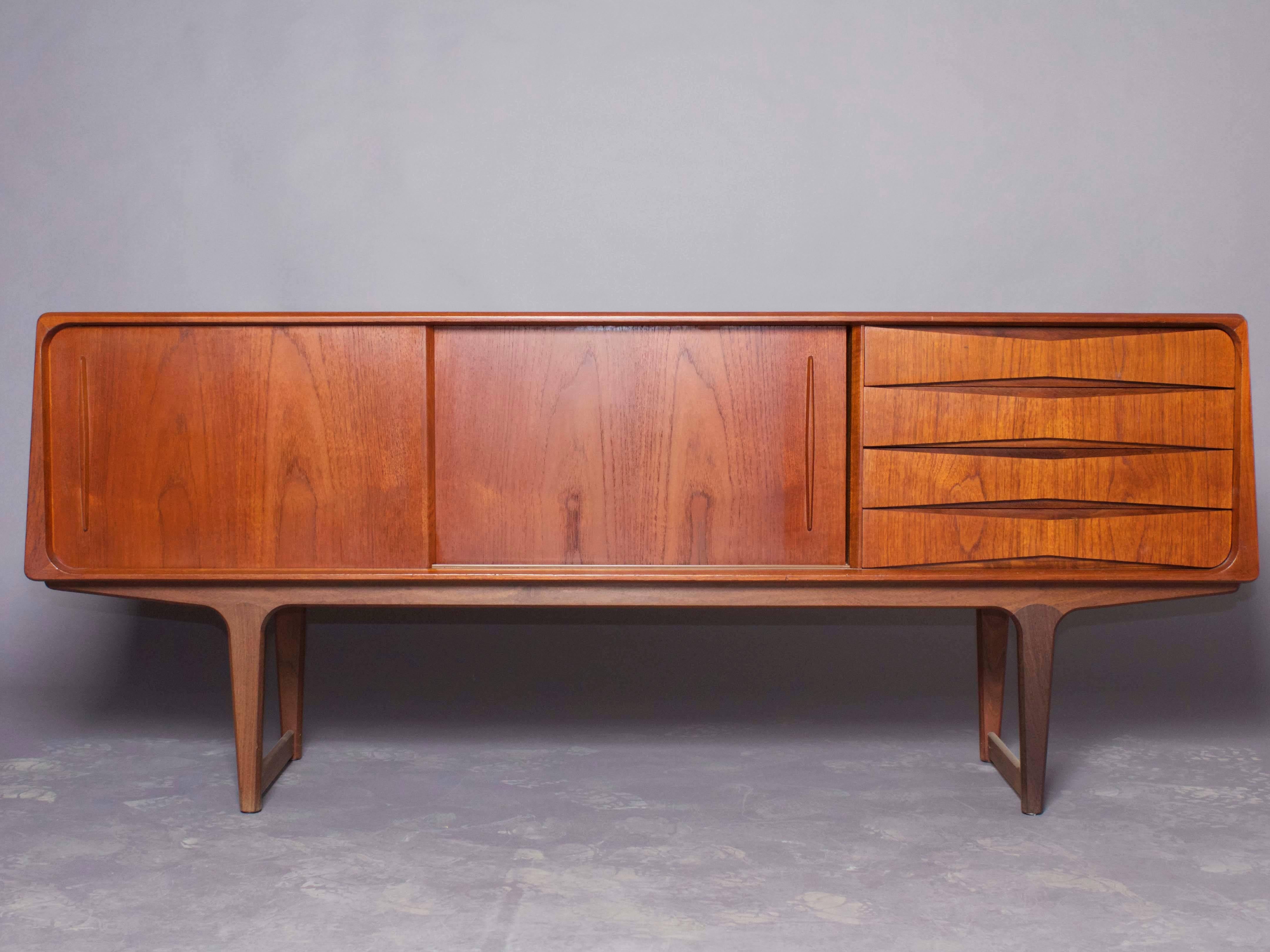 Oiled Danish Teak Atomic Sideboard with Bar
