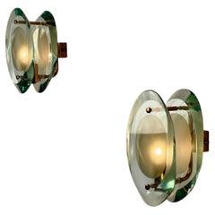 Rare Brass Version Model 2093 Wall Lights by Max Ingrand for Fontana Arte, 1960s