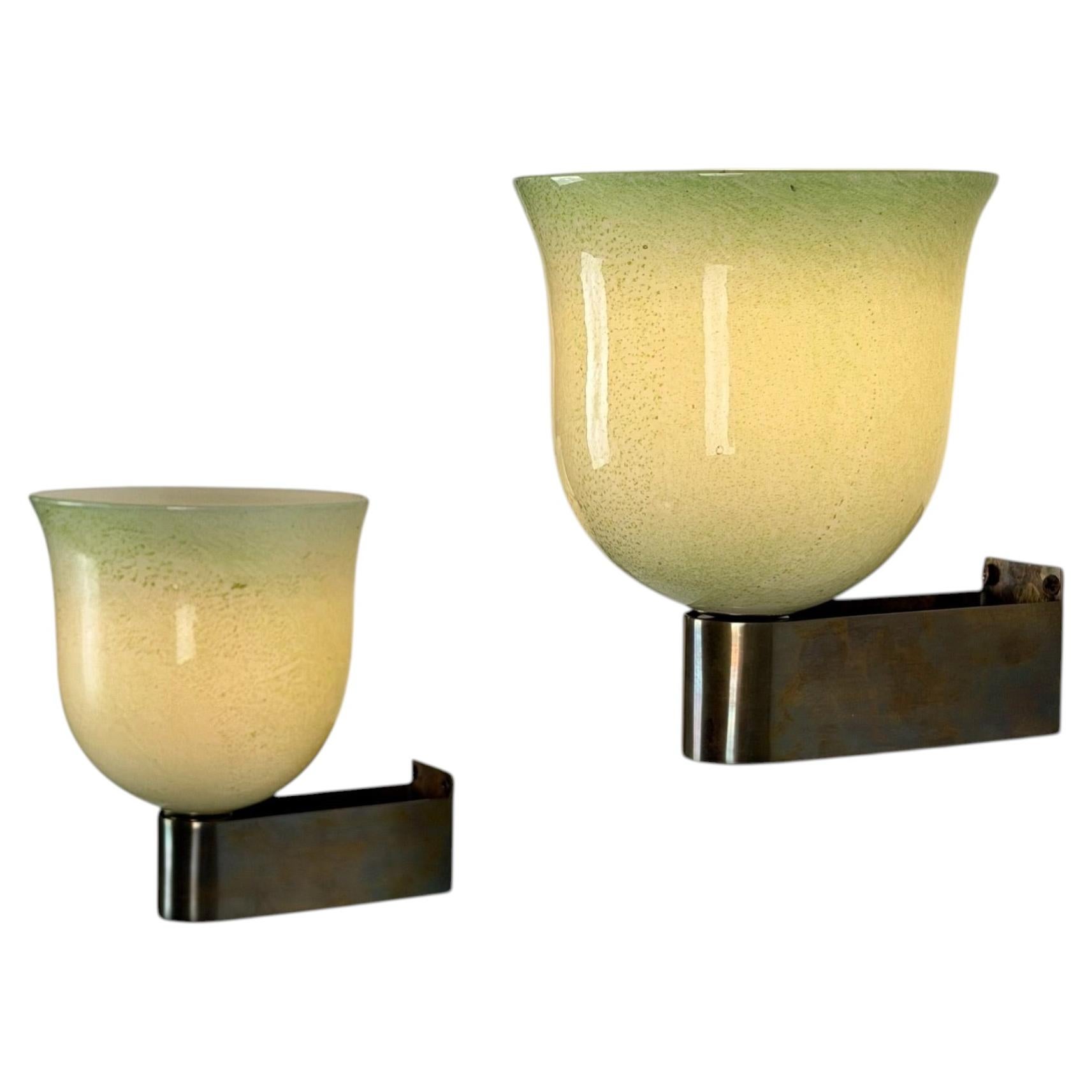 Paar Wandleuchten aus Murano-Glas von Tomaso Buzzi für Venini, grün-gold, 1940er Jahre