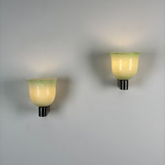 Par de apliques de cristal de Murano de Tomaso Buzzi para Venini, en verde y dorado, década de 1940