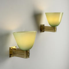 Seltene Wandleuchten aus Murano-Glas und Messing von Tomaso Buzzi für Venini, Paar, 1940er Jahre