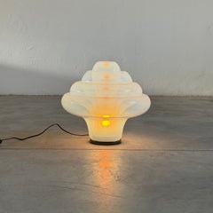Lampada da tavolo in vetro opalescente "Lotus" di Carlo Nason per A.V. Mazzega, etichetta originale