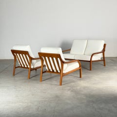 Italian Modernist Ash Wood Outdoor Lounge Set, 1970s, Fully Restored