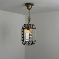 Italian Art Deco Revival Brass and Beveled Glass Lantern, 1970s