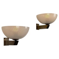 Raro par de apliques grandes de cristal de Murano «Reticello» de Carlo Scarpa para Venini, década de 1940