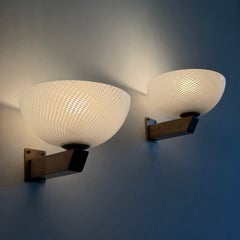 Rara coppia di grandi applique in vetro di Murano “Reticello” di Carlo Scarpa per Venini, anni ’40
