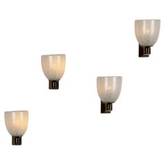 Rare Set of Four Carlo Scarpa Reticello Murano Glass Sconces for Venini, 1940s