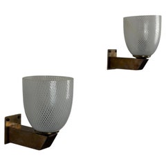 Raro par de apliques de pared «Reticello» diseñados por Carlo Scarpa para Venini, alrededor de la década de 1940
