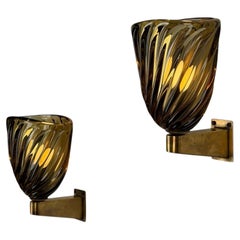 Seltene bernsteinfarbene Wandleuchten „Mezzo Diamante“ von Carlo Scarpa für Venini, 1940er Jahre