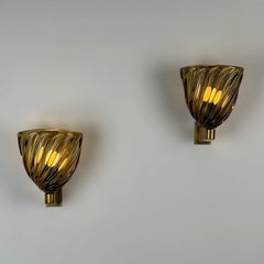 Seltene bernsteinfarbene Wandleuchten „Mezzo Diamante“ von Carlo Scarpa für Venini, 1940er Jahre