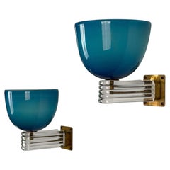 Seltene Wandleuchten von Tomaso Buzzi aus „Blue Incamiciato“ und Blattgold, Venini, 1940er Jahre