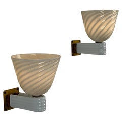 Seltene Wandleuchten „Mezzo Diamante“ von Carlo Scarpa, „Lattimo Aurato“, Venini, 1940er Jahre