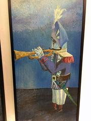 Set of Six Naive Paintings of French Soldiers Playing Instruments