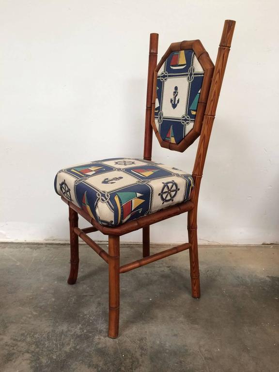 Nautical Themed Card Table and Chairs in Red Wood Faux Bamboo at