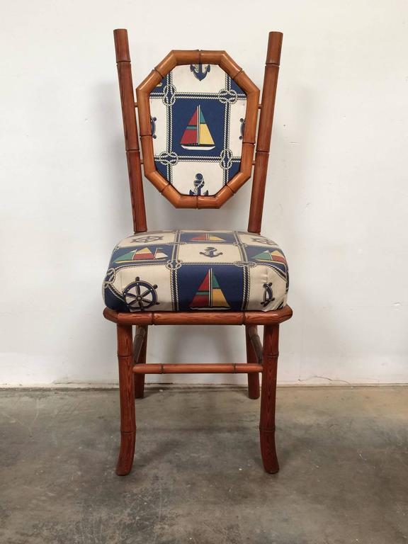 Nautical Themed Card Table and Chairs in Red Wood Faux Bamboo at