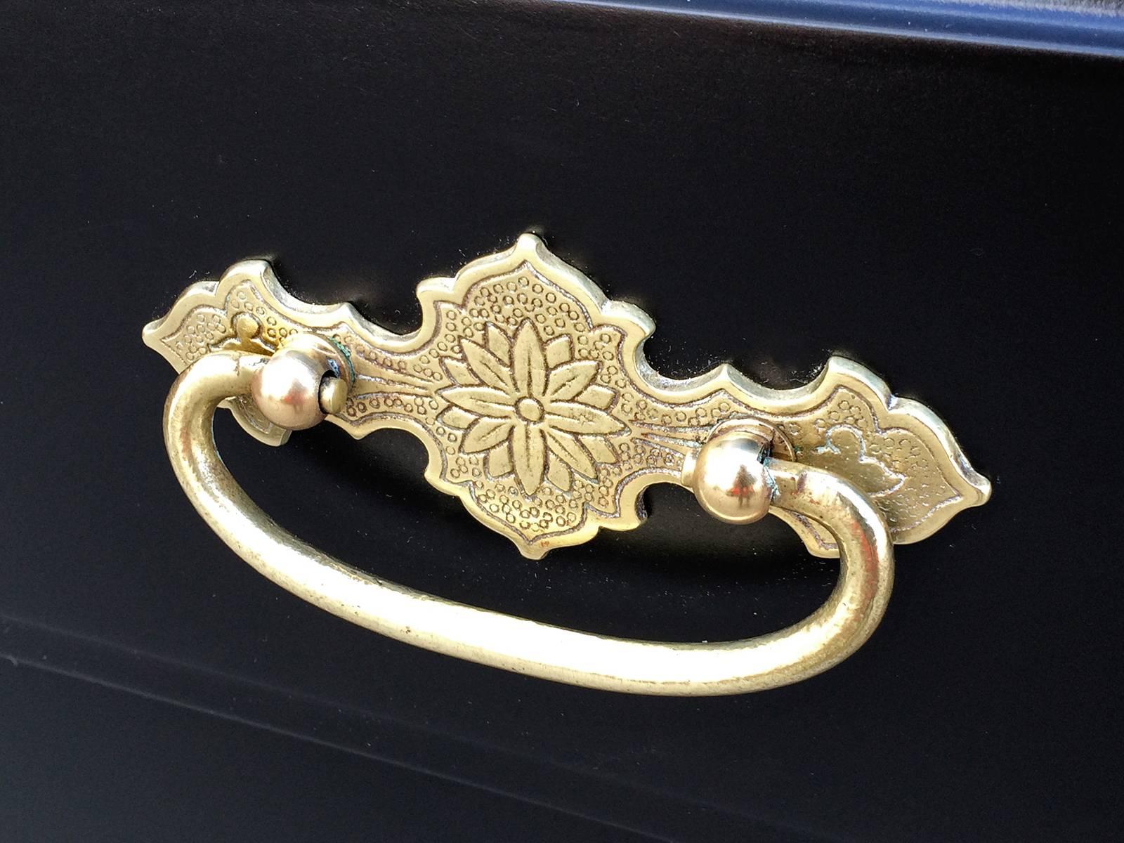 20th Century Black Lacquer Buffet with Ornate Brass Handles by Willet