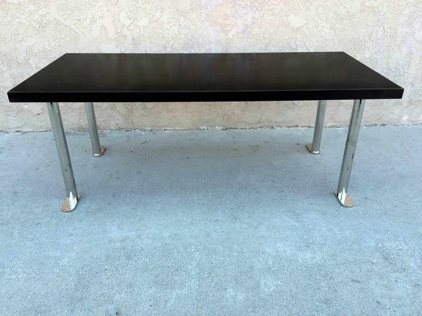 Mid-Century Modern Architectural 1960s French Black Lacquered Dining Table