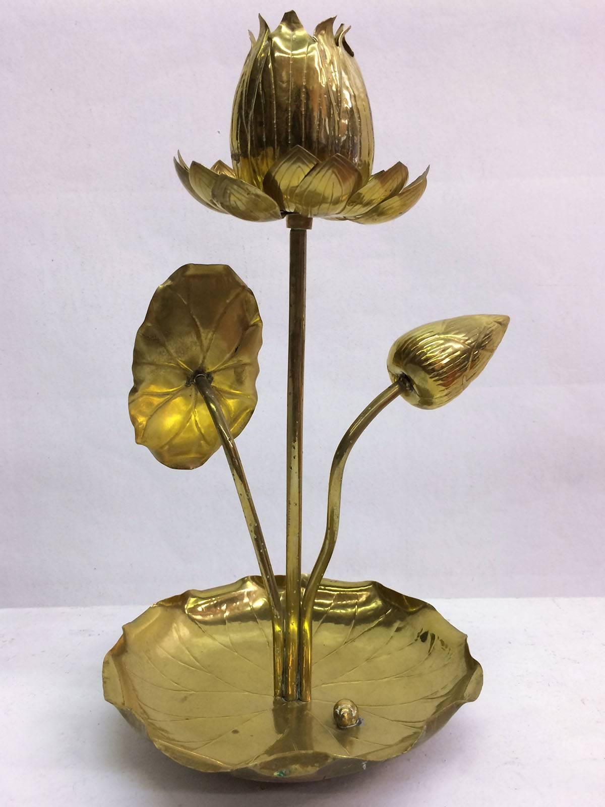 vintage brass lily pad lamp
