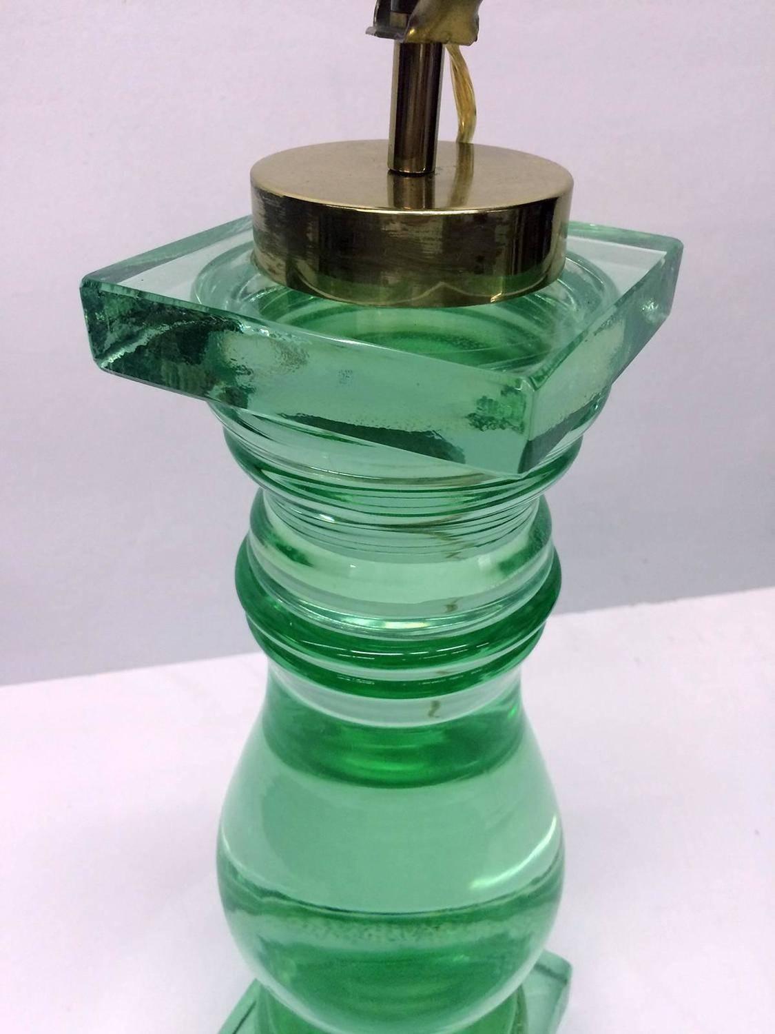 Mid-Century Modern Mid-Century Green Murano Glass and Brass Table Lamp