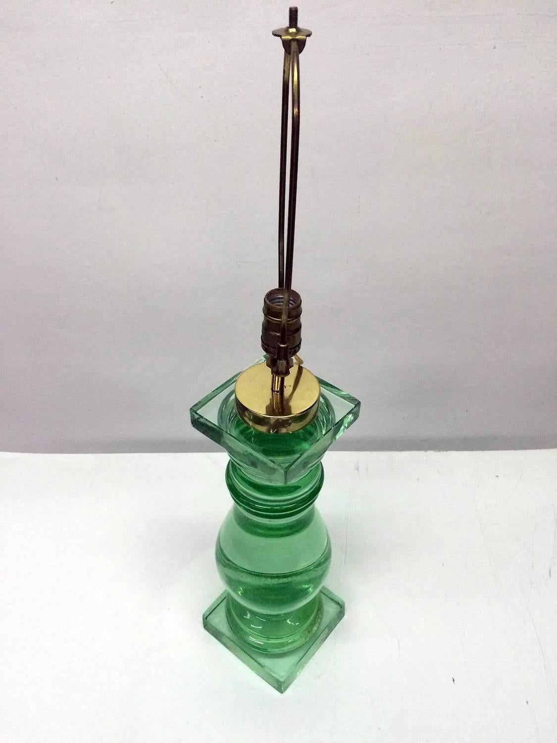 Italian Mid-Century Green Murano Glass and Brass Table Lamp