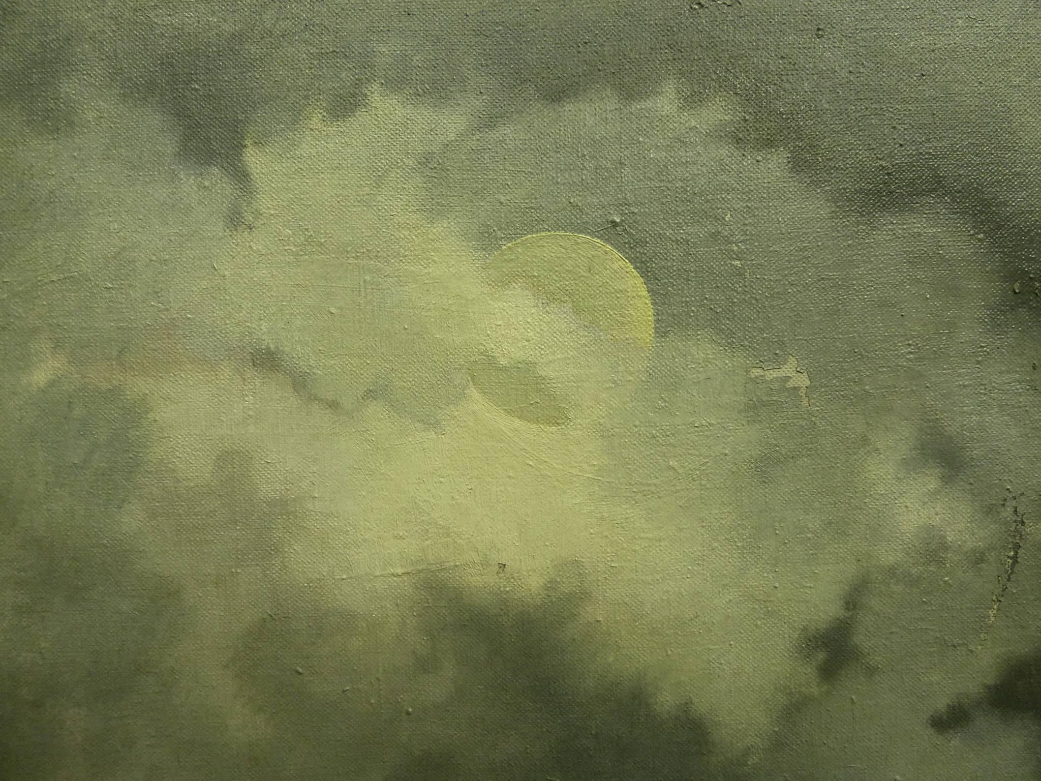 Ethel Sharp Surreal Oil on Canvas of Island and Clouds In Excellent Condition In Pasadena, CA